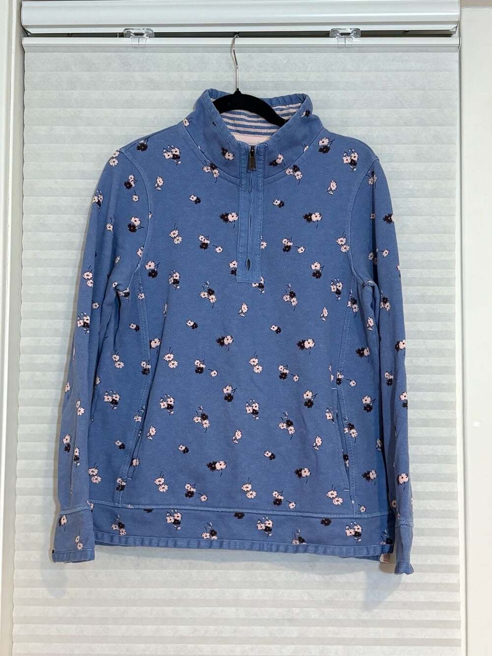FatFace The Airlie Sweatshirt Size 8 Blue Floral 1/4 Zip Cotton